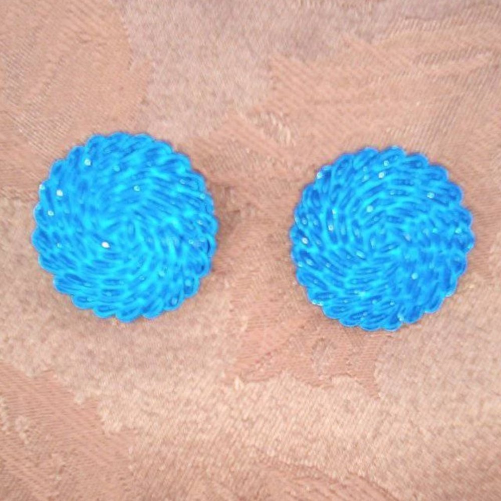 Vintage Blue Wicker Patterned Earrings
